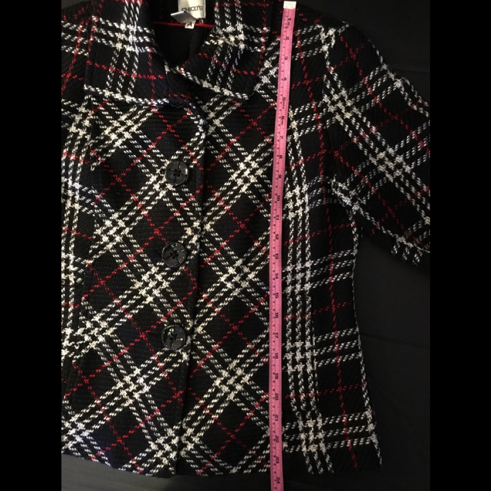Chico’s Black/Red/White Plaid Lined Coat Size 1 (US Medium/8) - Picture 13 of 16